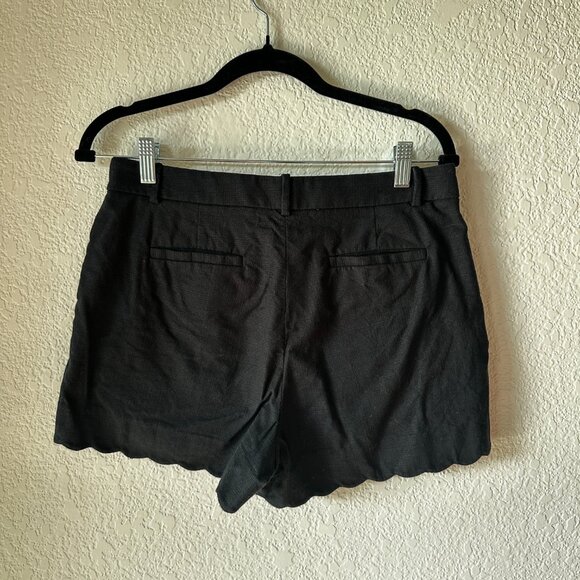 J Crew Linen Blend Scalloped Shorts Size 6 Preppy Beachy Casual Black Pockets - Picture 4 of 10